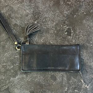 FOUNT leather wristlet, dark brown leather